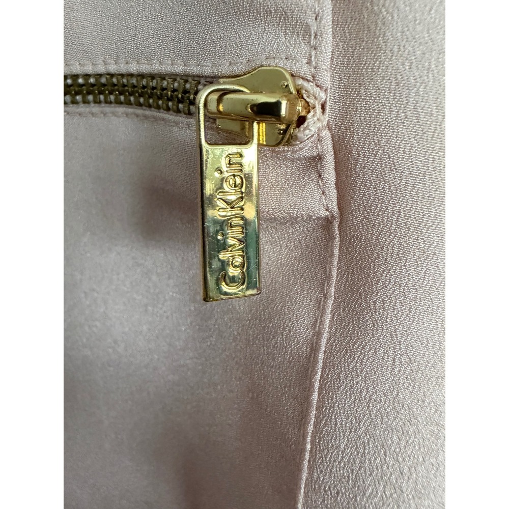 Calvin Klein Womens Blush Pink Button Up Blouse Gold Zip Pockets Roll Tab Small - Picture 2 of 8